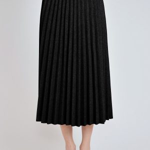 schwarz plissiert Veloursleder Midi Rock 7832922521660
