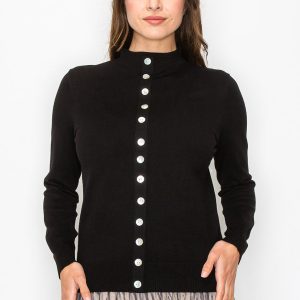 schwarzer Pullover mit eleganter Knopfleiste 7833072402492