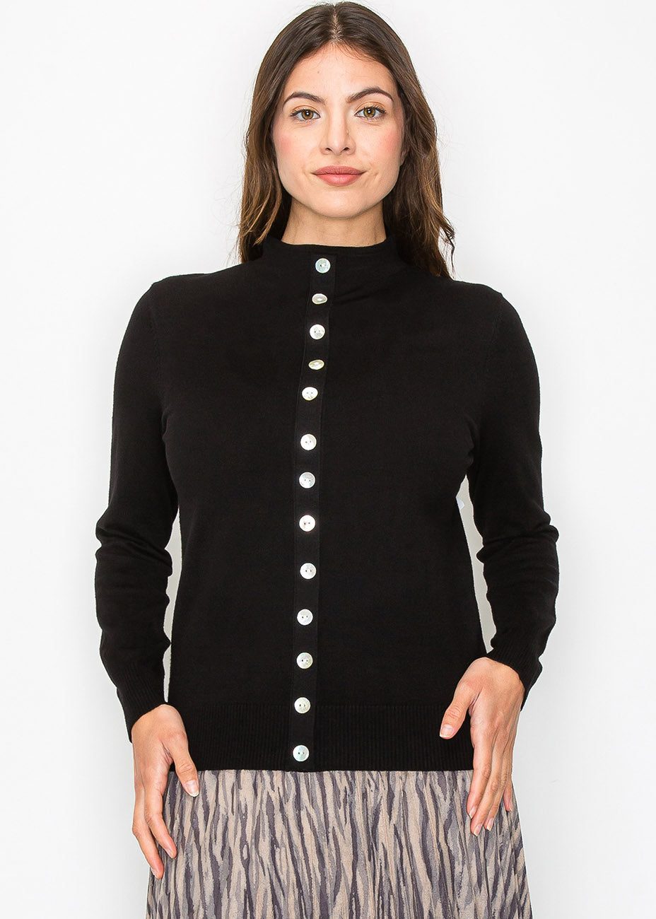Schwarzer Pullover mit eleganter Knopfleiste