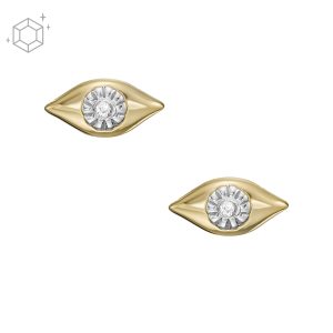 Fossil Damen Evil Eye 14K Gold-beschichtete klare Labor gewachsen Diamant Ohrstecker