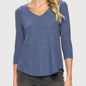 Periwinkle Glitter Sleeve Top in blau