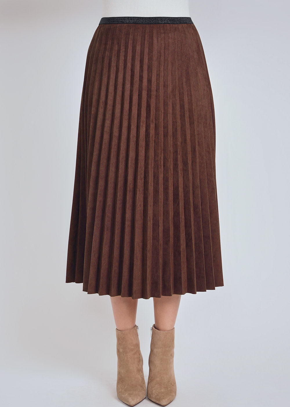 Schwarzer Midirock aus Veloursleder