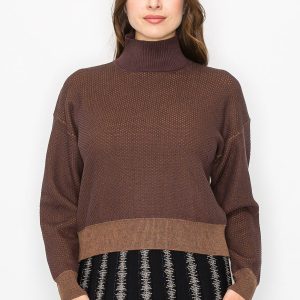 Brauner Pullover mit hohem Halsausschnitt
