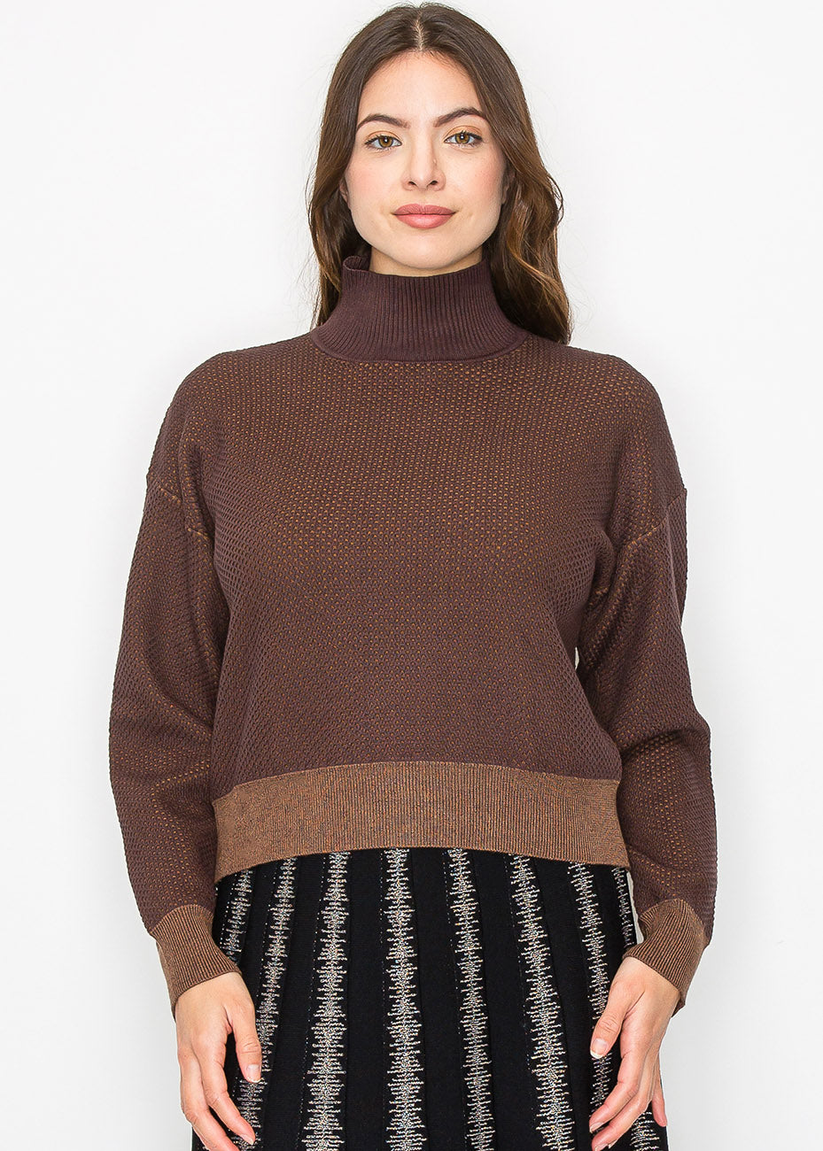 Brauner Pullover mit hohem Halsausschnitt