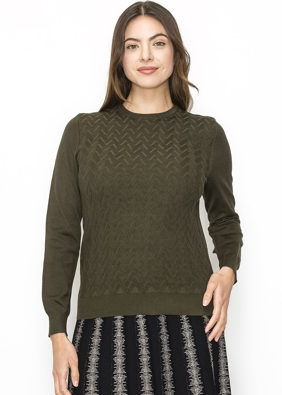 Klassischer Oliv Chevron Pullover