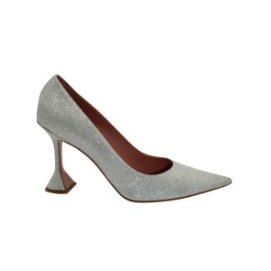 Amina Muaddi Ami Spitzen-Zehen Pumps in Silber Canvas