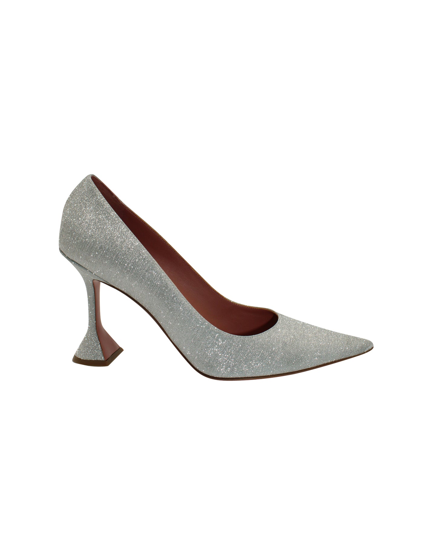 Amina Muaddi Ami Spitzen-Zehen Pumps in Silber Canvas