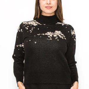 schwarzer Pullover mit künstlerischen Cremeakzenten 7832926847036