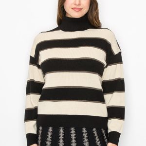 schwarz und creme gestreifter Pullover mit Rollkragen 7832927600700