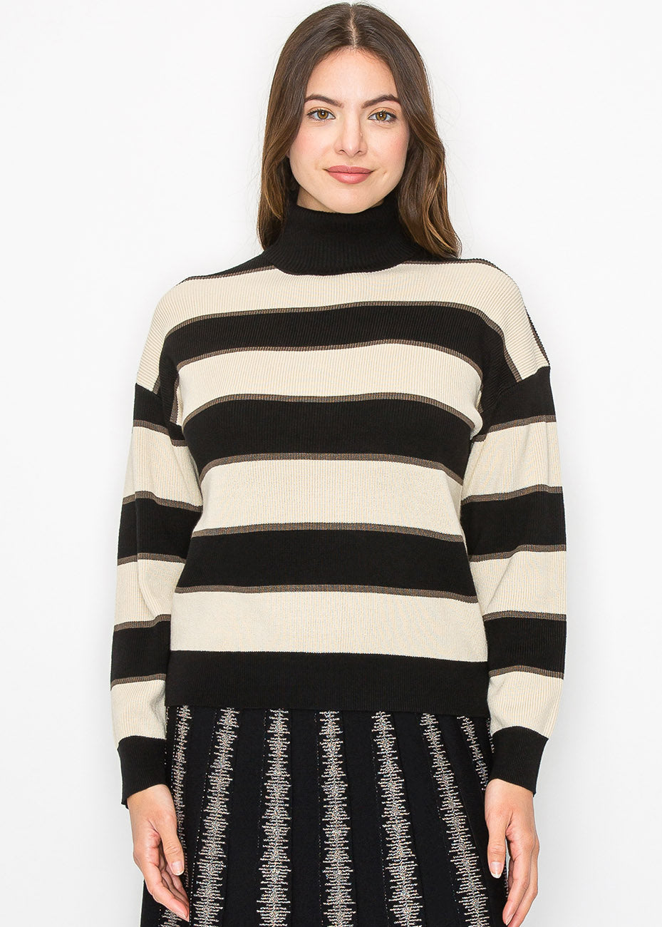 schwarz und creme gestreifter Pullover mit Rollkragen 7832927600700