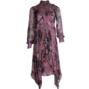 Erdem Kaylah mit Blumenmuster bedrucktes Midi-Kleid aus lila Seide 7703706009660