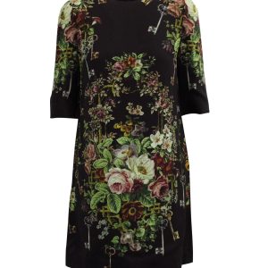 Dolce & Gabbana Flower Bouquet Print Kleid in schwarzer Viskose 7703706533948
