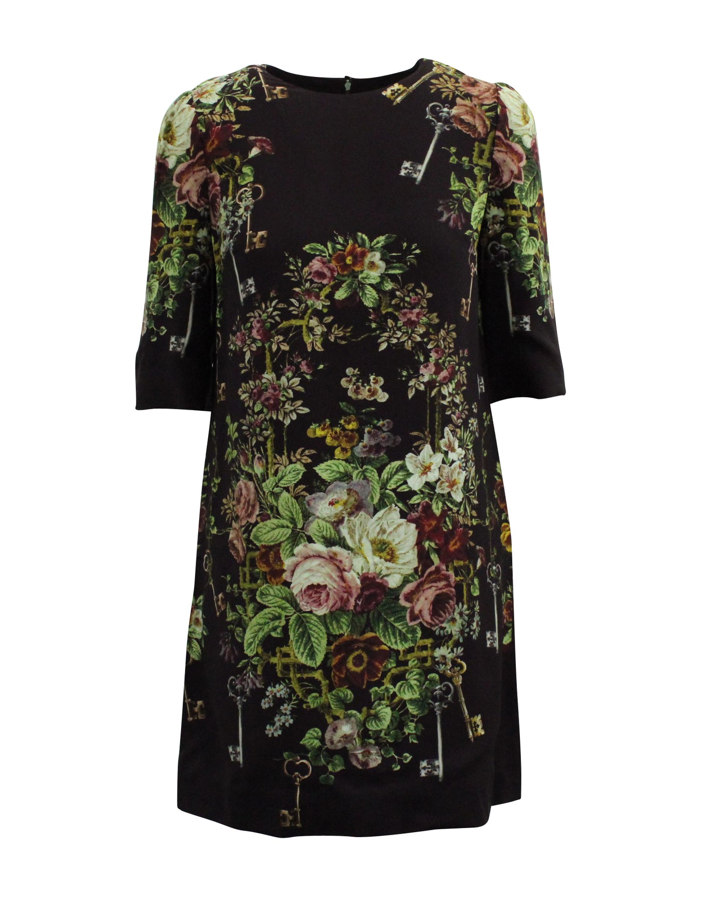 Dolce & Gabbana Kleid mit Blumenstrauß-Muster in schwarzer Viskose
