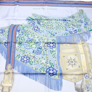 Hermès Selle Des Steppes Schal 90 in blauer Seide