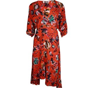 Diane Von Furstenberg Blumen-Wrap Kleid in orange Seide 7703706140732