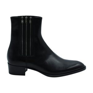Saint Laurent Triple-Zip Wyatt Chelsea Stiefeletten aus schwarzem Leder 7703699226684