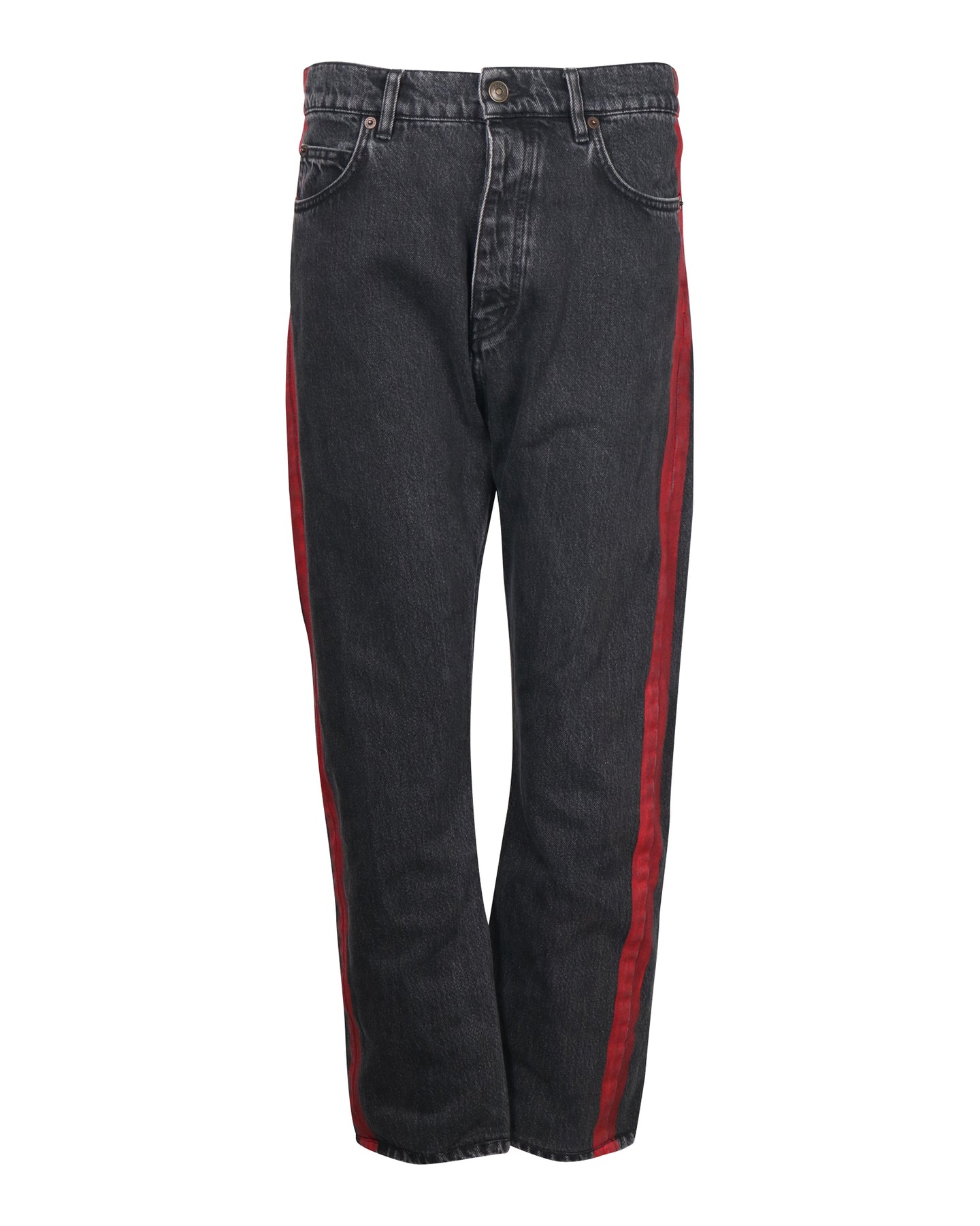 Balenciaga Jeans mit rotem Streifendetail aus schwarzer Baumwolle