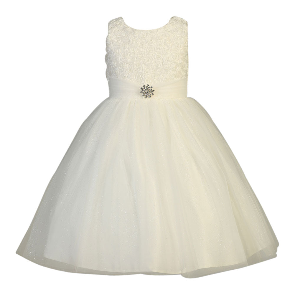 Kleine Mädchen Elfenbein Organza mit Blumenmuster Perlen Tüll Blumenmädchen Kleid 2T-6