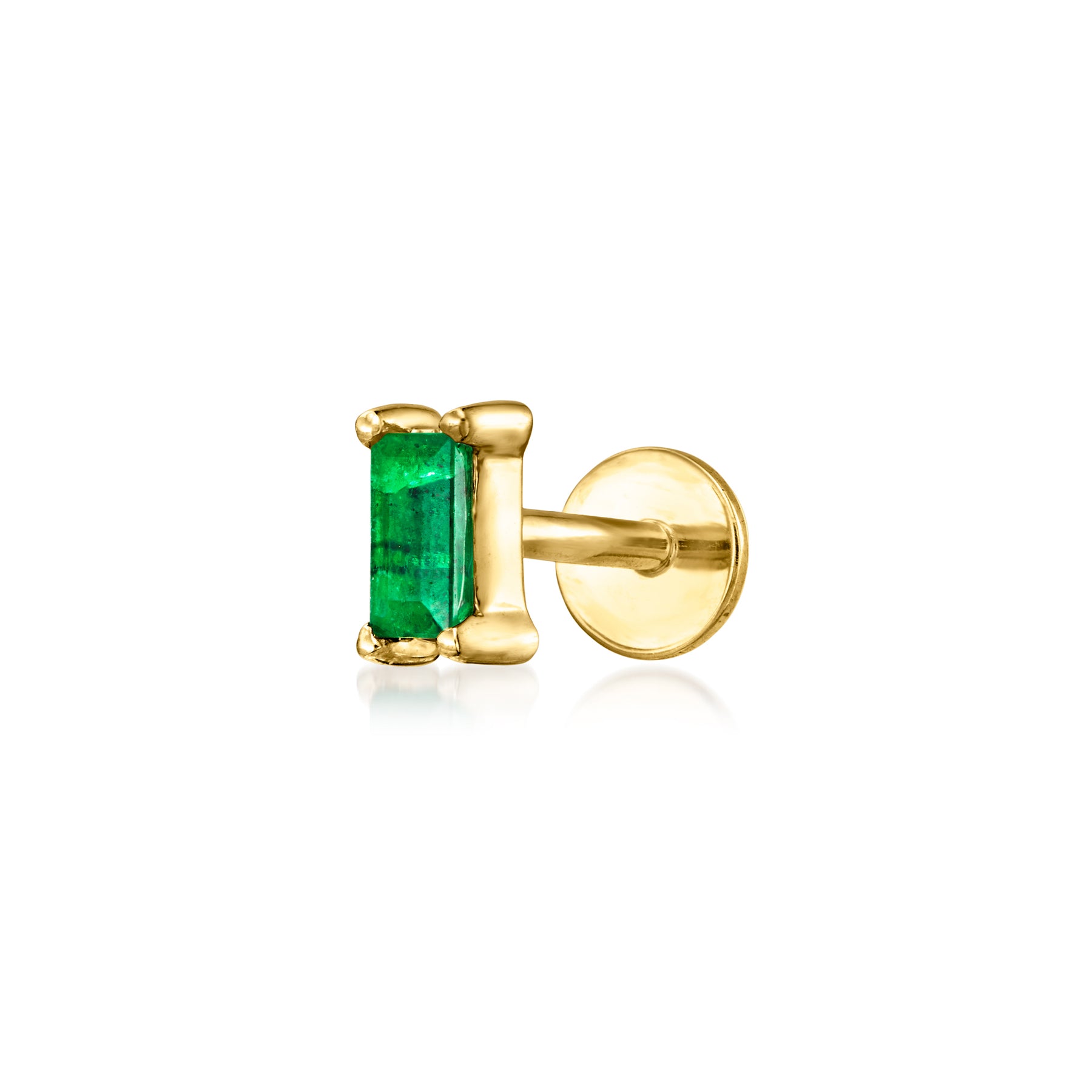 RS Pure Von Ross-Simons Baguette Emerald Accented Single Flat-Rückseite Ohrstecker in 14kt Gelbgold