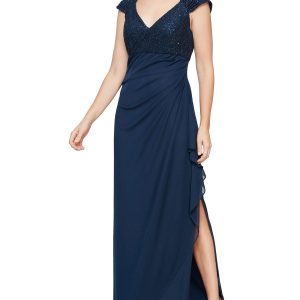 Damen Spitze Mieder lange Abendkleid