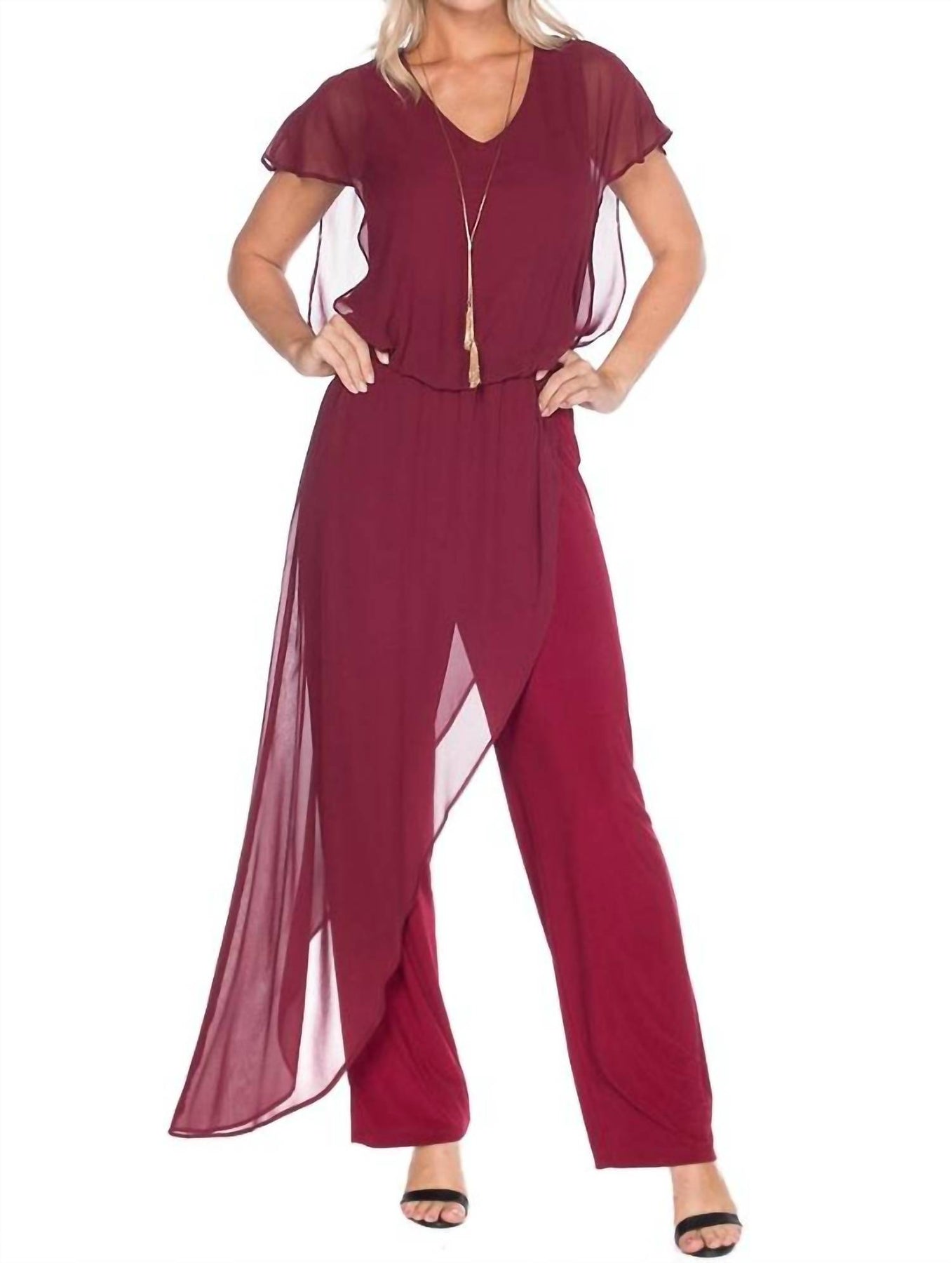 Jumpsuit mit Chiffon Overlay in Burgund