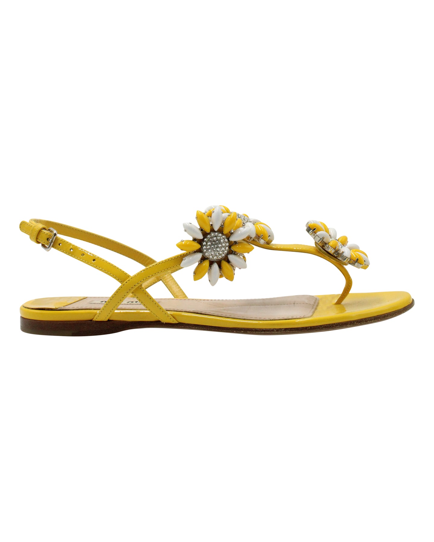 Miu Miu Verzierte flache Sandalen aus gelbem Leder