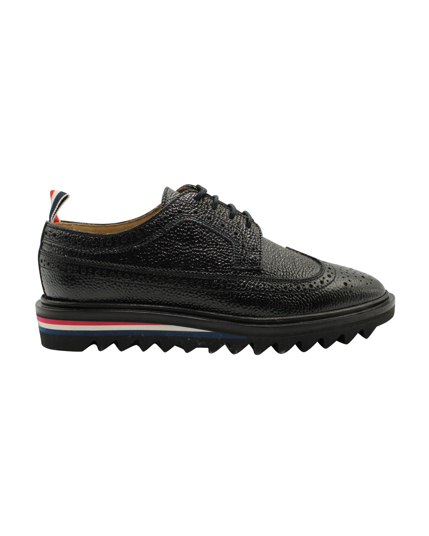 Thom Browne Klassische Langflügel-Sohle-Brogues aus schwarzem Pebble Grain Leder
