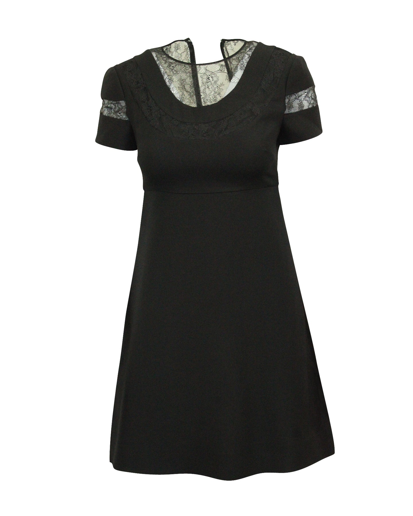 Valentino Chantilly Spitze Cocktailkleid aus schwarzer Wolle