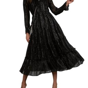 Shimmer Stripe Maxikleid in schwarzem Schimmer Streifen