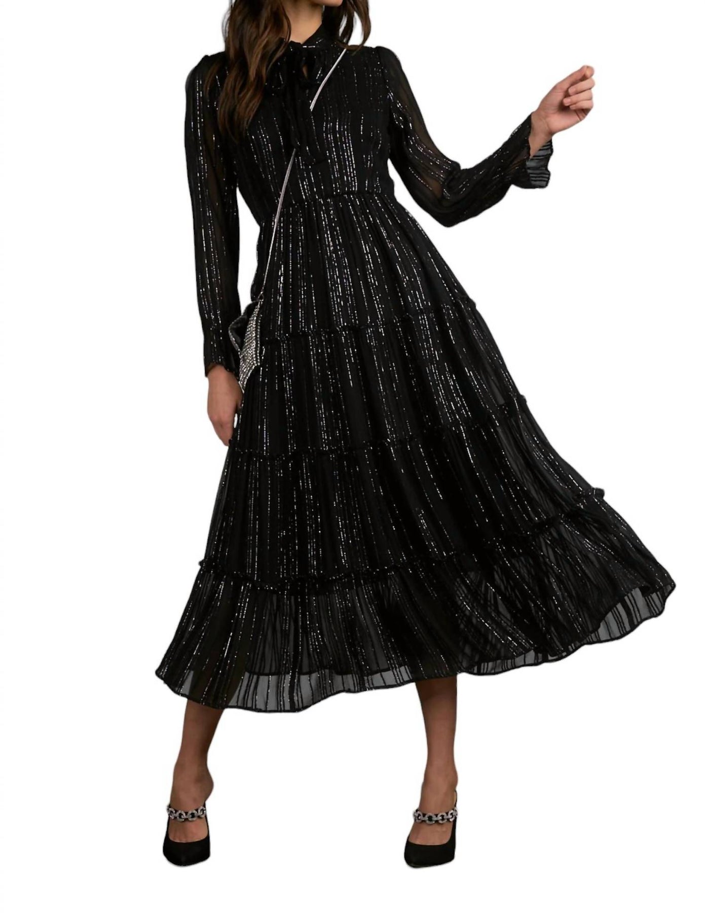 Shimmer Stripe Maxikleid in Schwarz Shimmer Stripe
