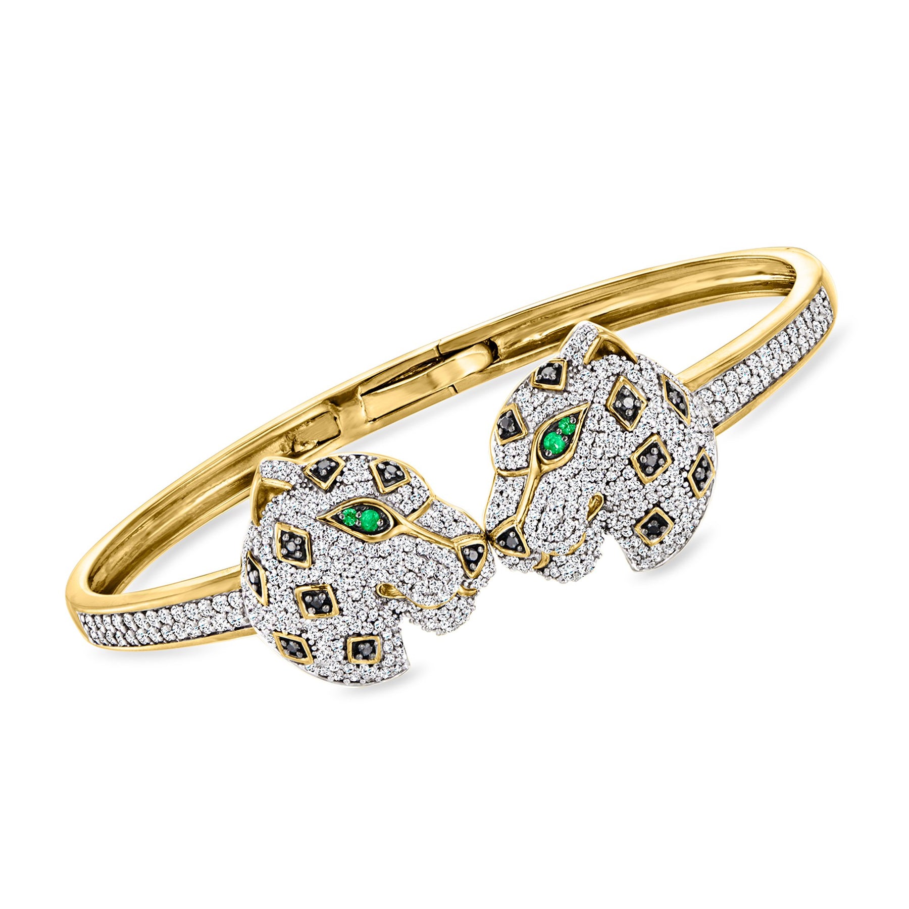 Ross-Simons Weiße und schwarze Diamant Leopard Manschette Armband mit Emerald Akzente in 18kt Gold über Sterling
