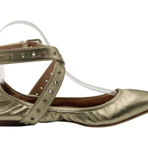 Valentino Goldene Point-Toe Ballerinas mit Ösen aus goldenem Leder