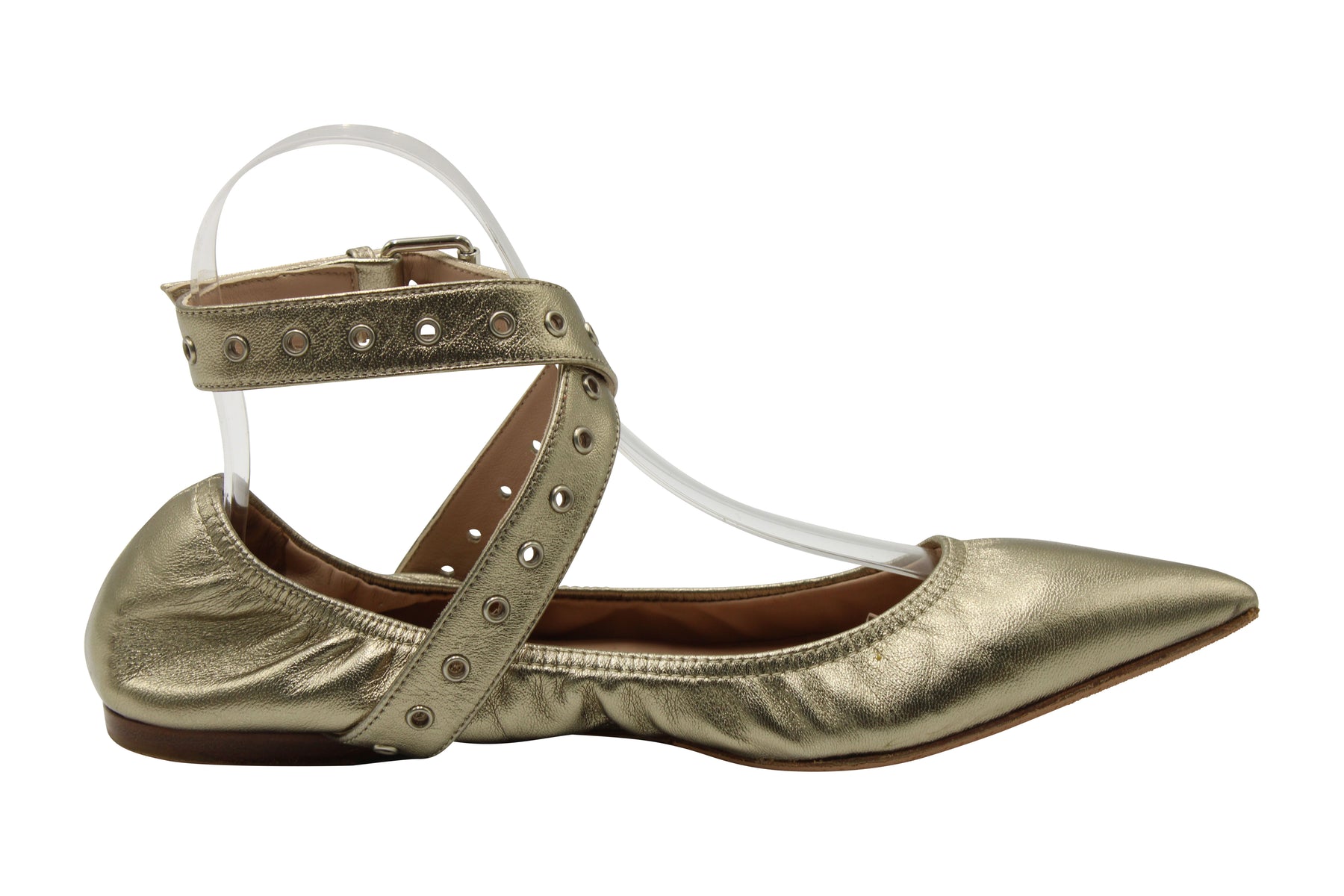 Valentino Goldene Point-Toe Ballerinas mit Ösen aus goldenem Leder