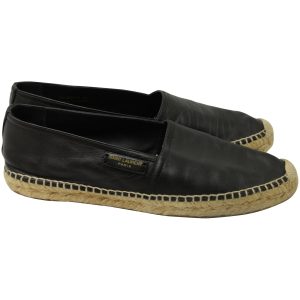 Saint Laurent Round Toe Espadrilles in schwarzes Leder 7703697063996