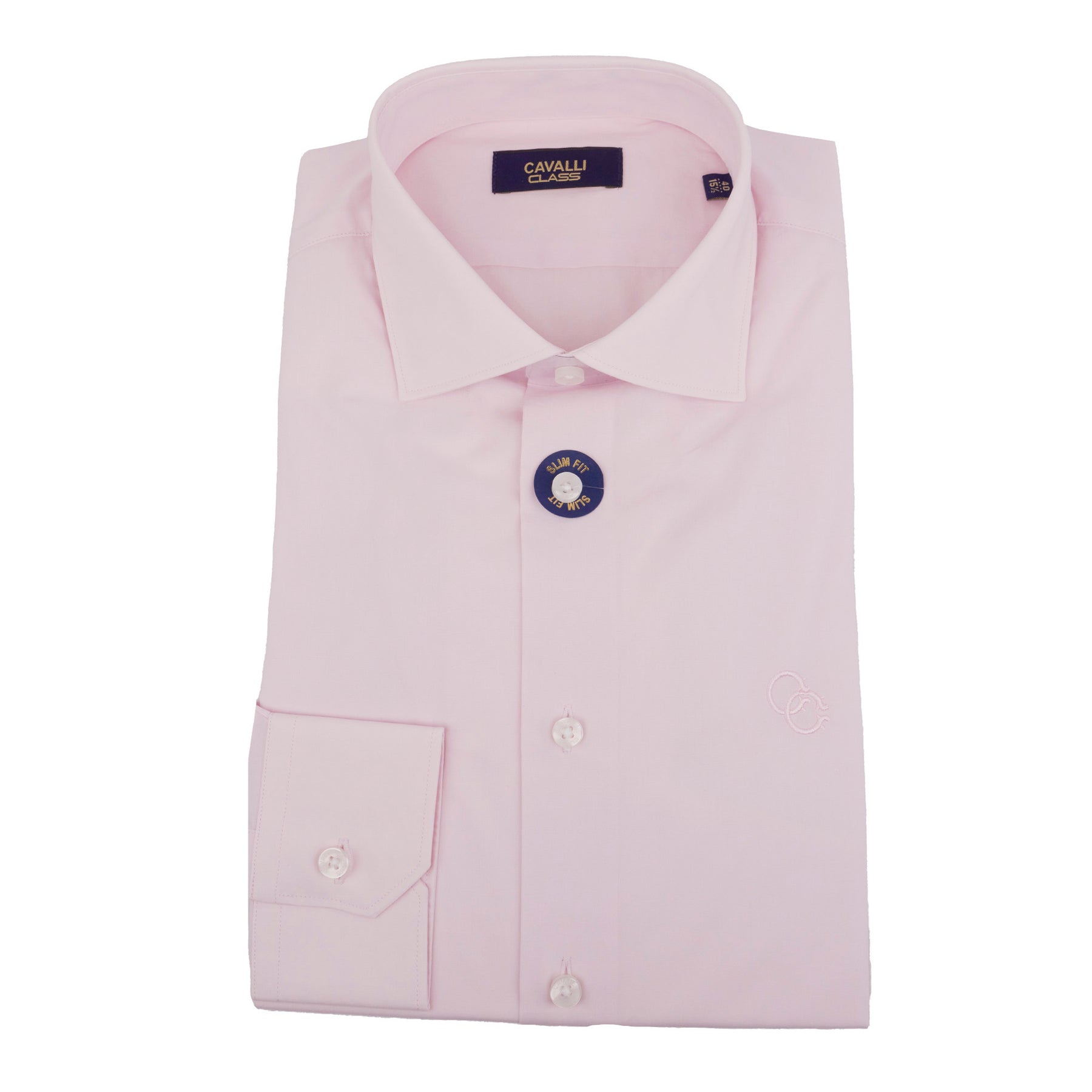Cavalli Klasse Herren Rosa Kleid Hemden Langarm mit Emblem