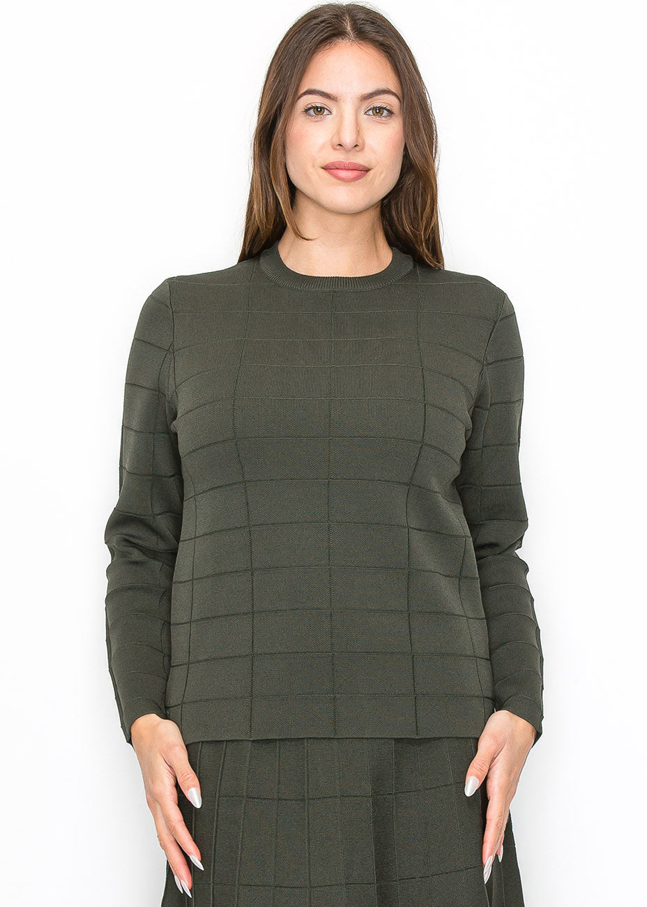 Oliv Grid Strickpullover