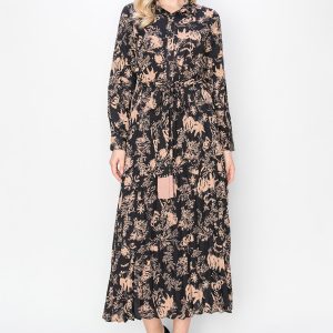staubig rosa & schwarz Garten Print Kleid 7833048973372