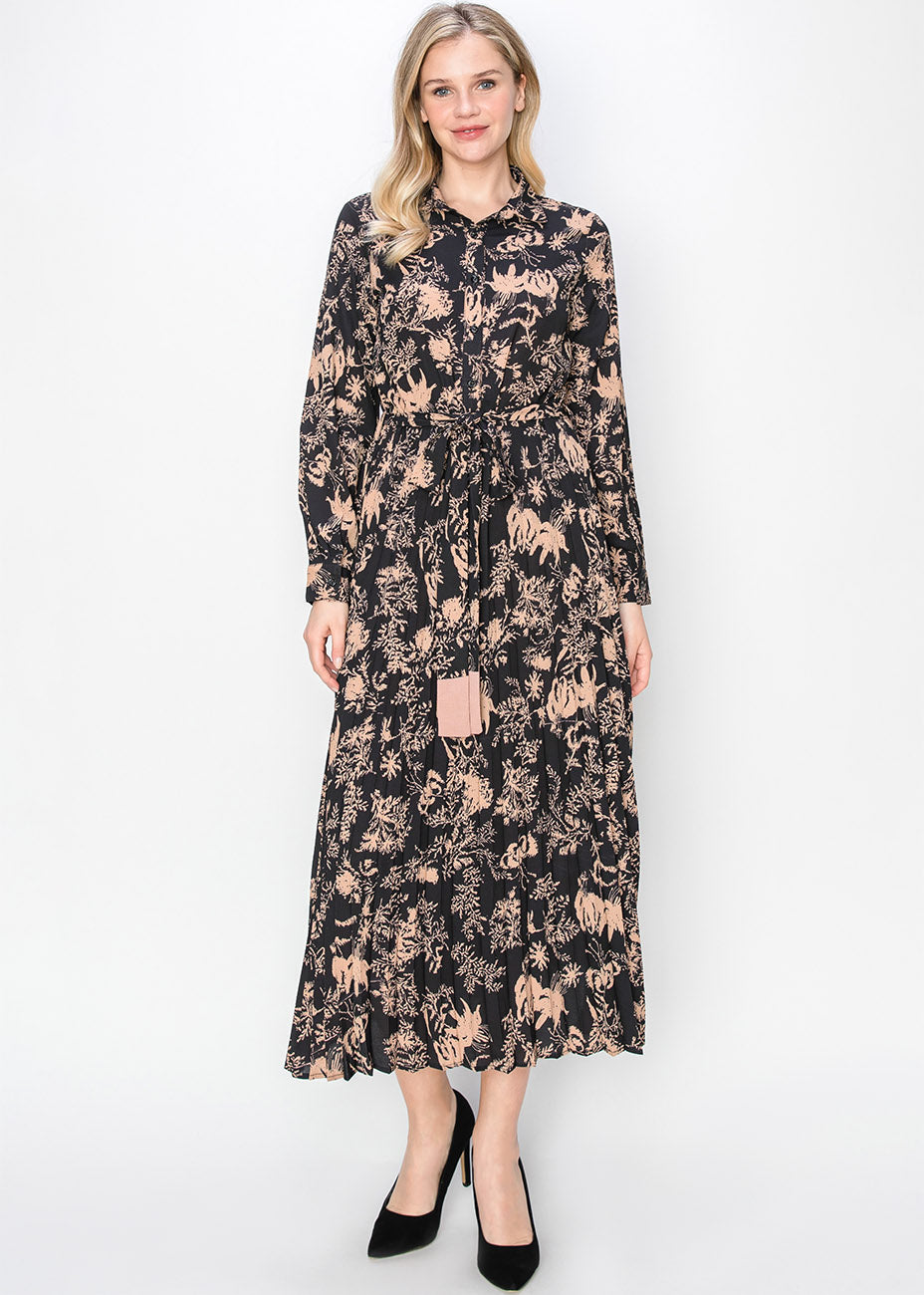 Altrosa & Schwarz Garten Muster Kleid