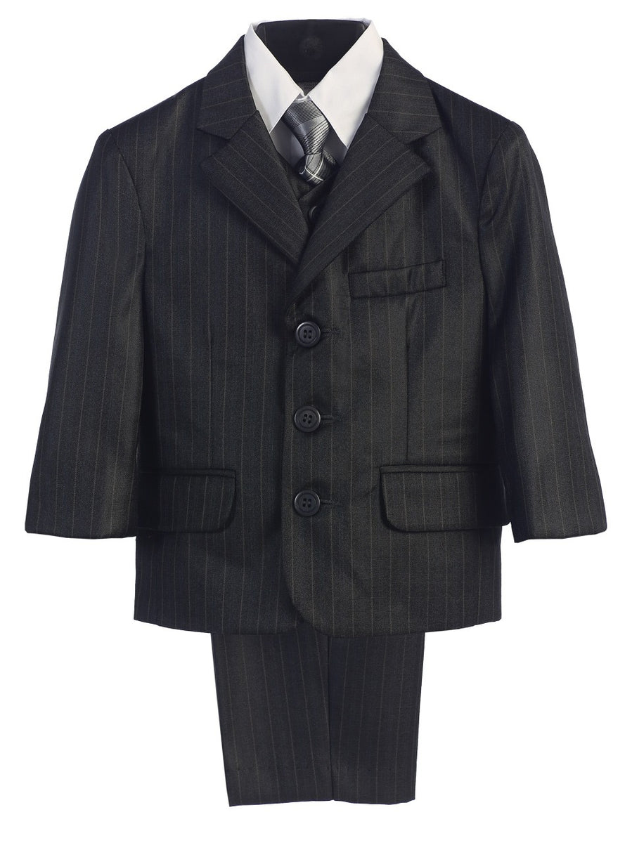Kleine Jungen Dunkelgrau gestreifte Jacke Weste Hemd Hose Tie Anzug 2-7