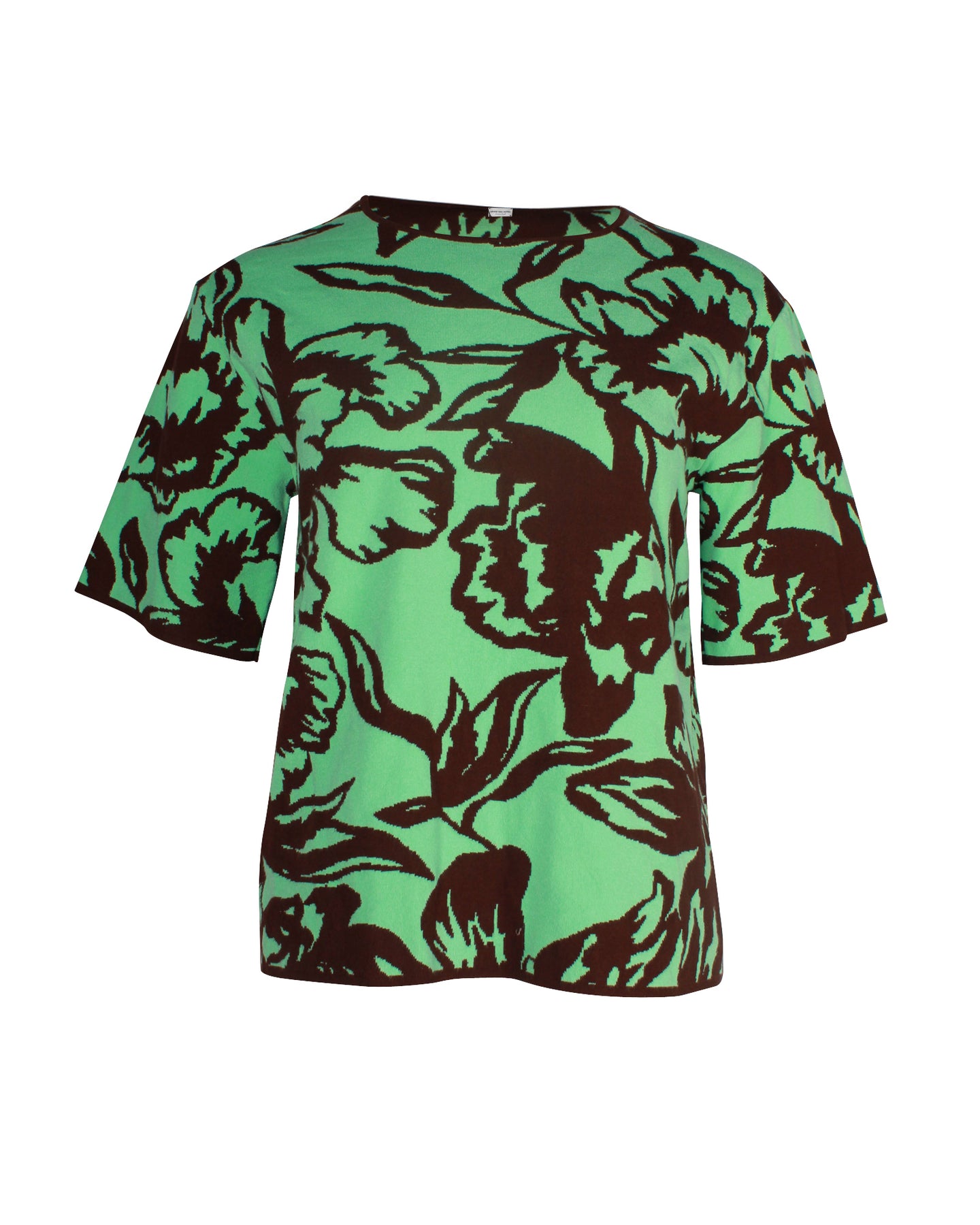Dries Van Noten mit Blumenmuster Jacquard-gestricktes T-Shirt aus grüner Viskose