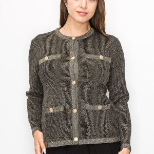 Elegant Gold Strickjacke mit Fronttaschen 7833050480700