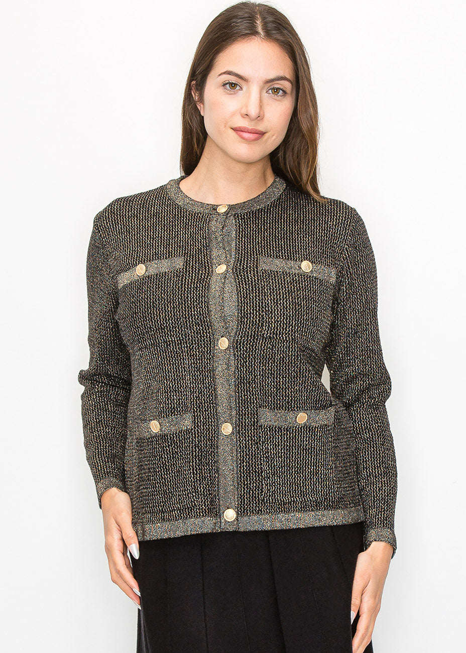 Elegante Gold Strickjacke mit Fronttaschen