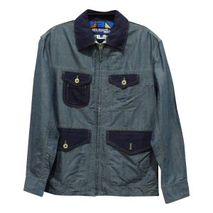 Junya Watanabe Man Zip Multi-Pocket Hemdjacke aus blauer Baumwoll-Denim 7703702274108
