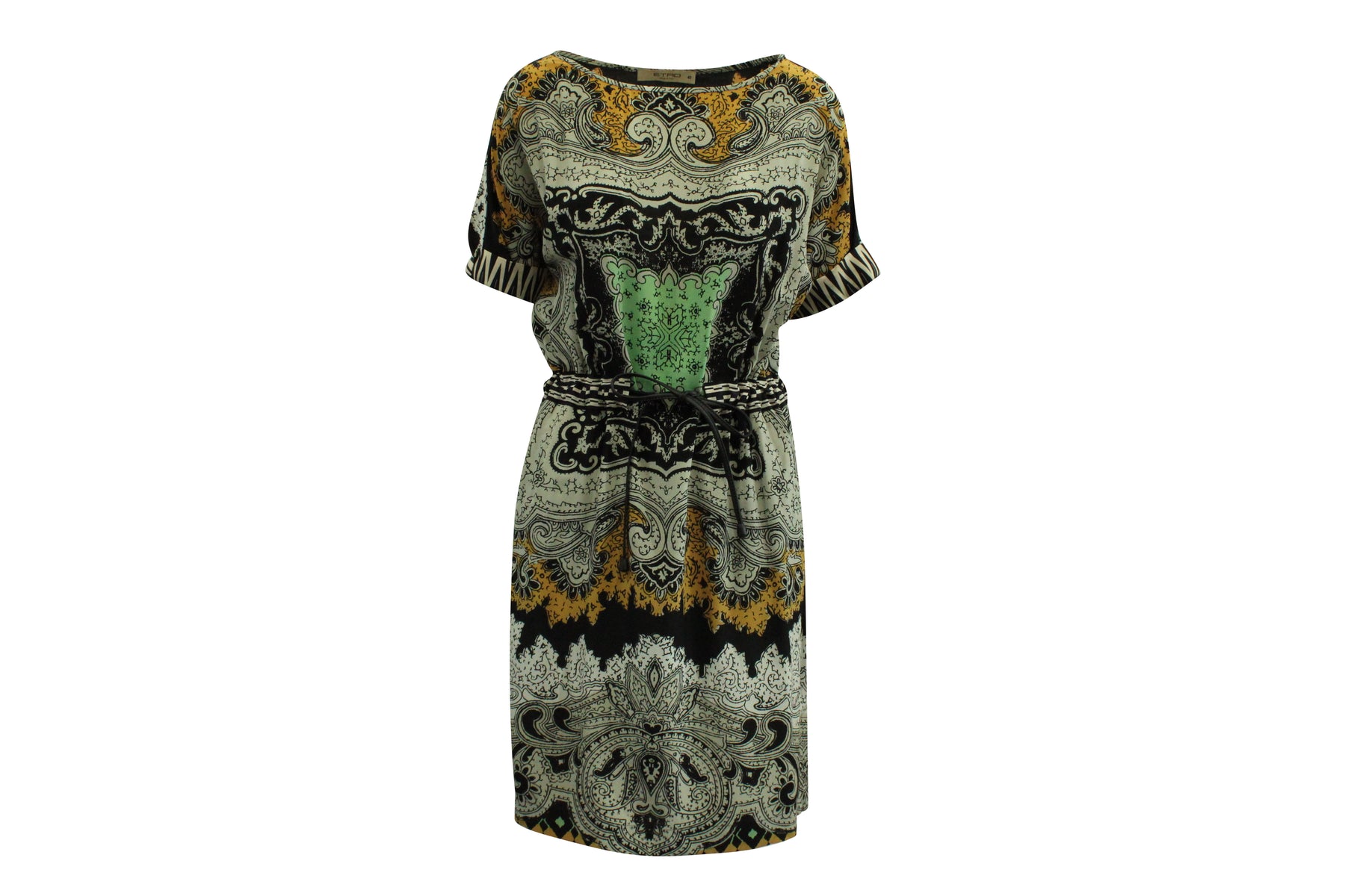 Etro Paisley Kleid mit Gürtel aus mehrfarbigem Seidensatin