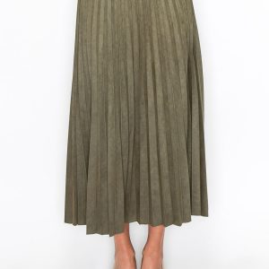 Olive Pleated Wildleder Midi Rock 7833084231740
