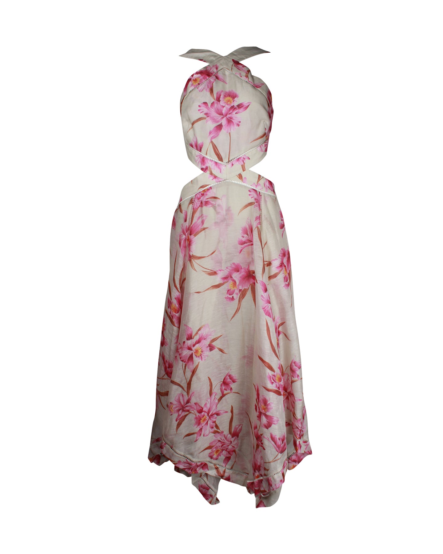 Zimmermann Asymmetrisch geschnittenes Midikleid aus Leinen mit Blumenmuster