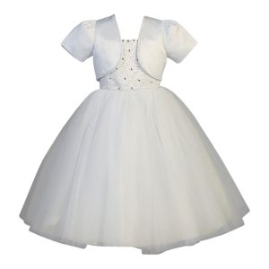 kleine Mädchen weiß Perlen Satin Tüll Bolero erste Kommunion Kleid 5-6