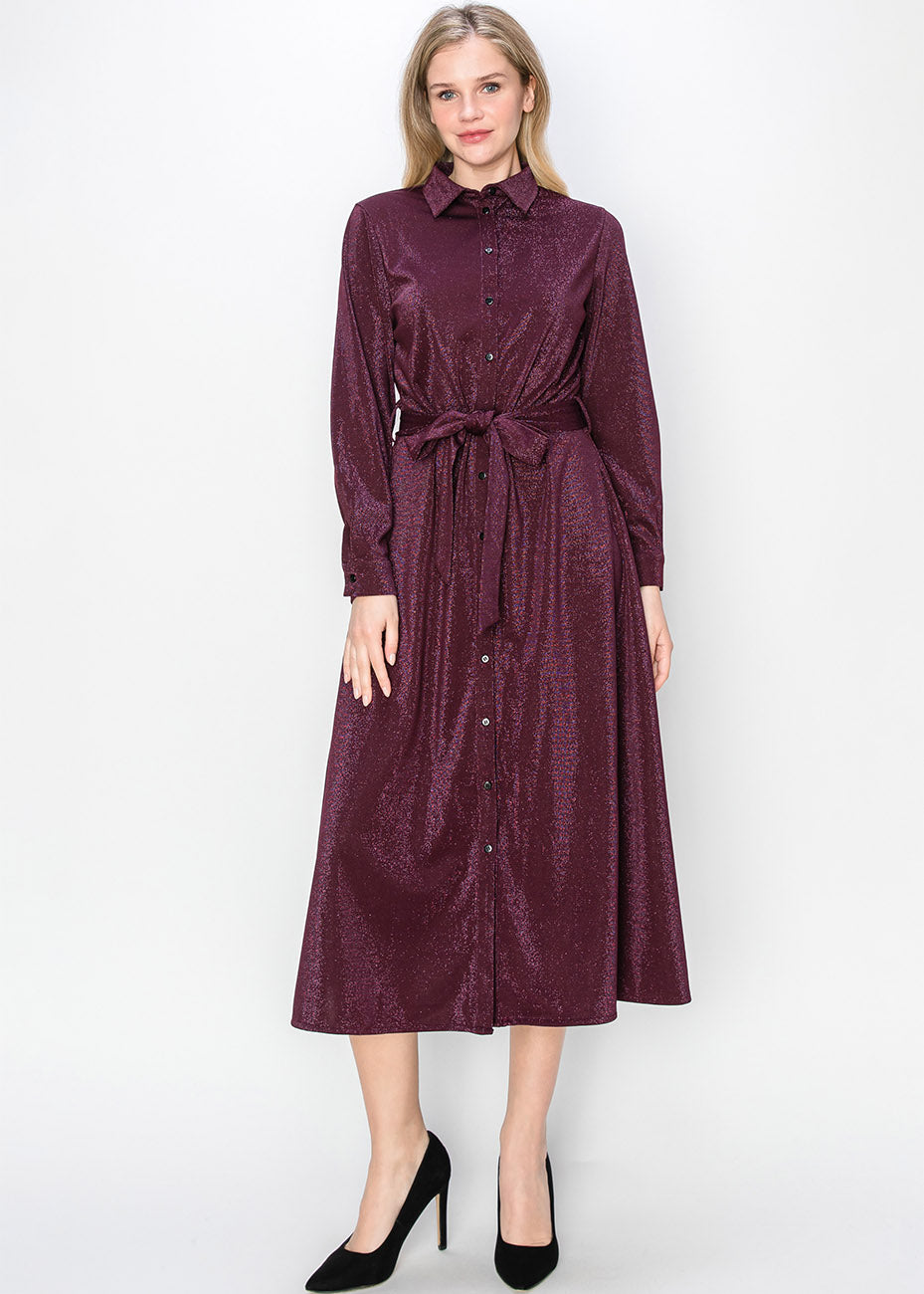 Bordeaux Glitzer Midikleid