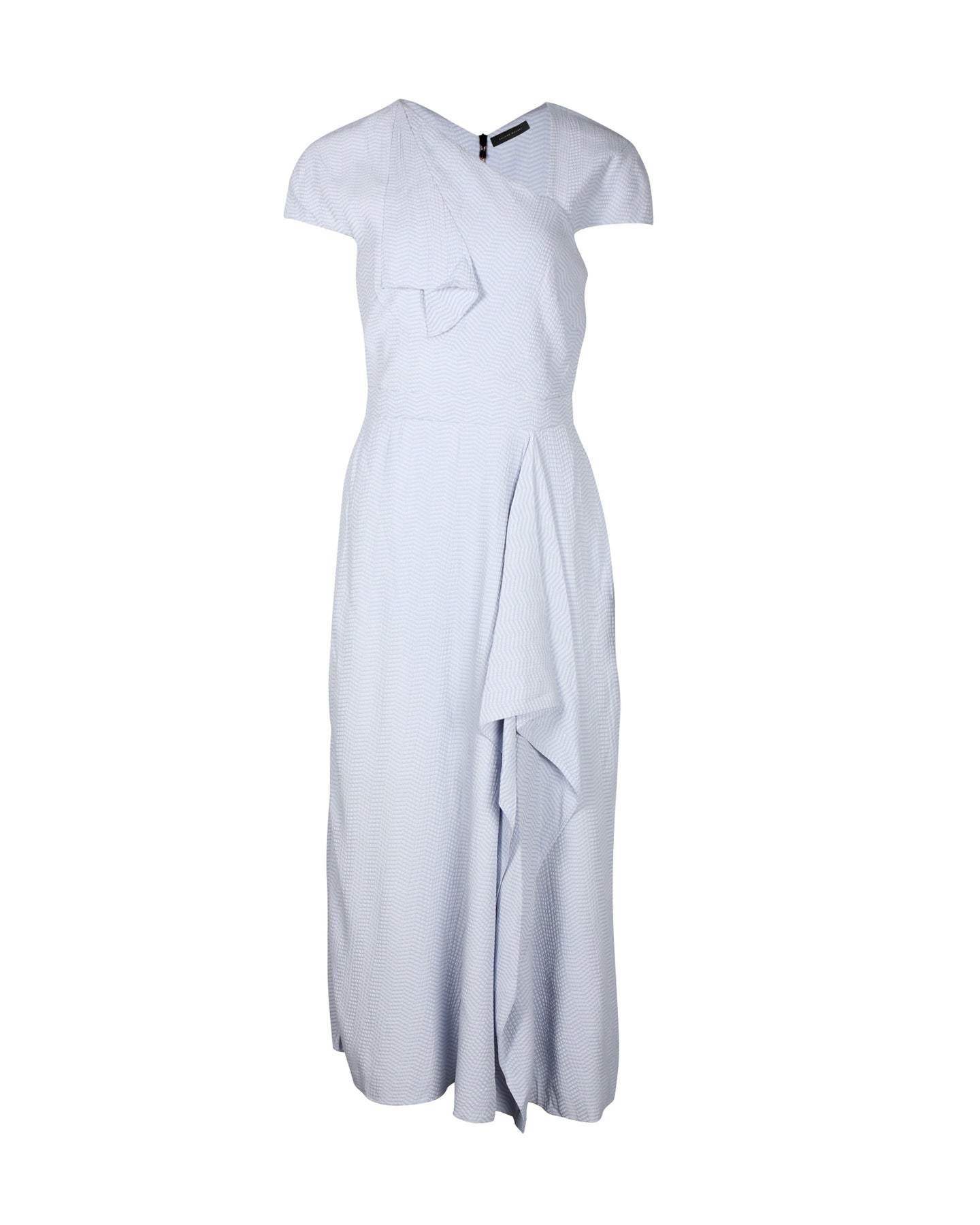 Roland Mouret Elliot Midikleid aus Cloqué mit Drapierung in hellblauer Viskose