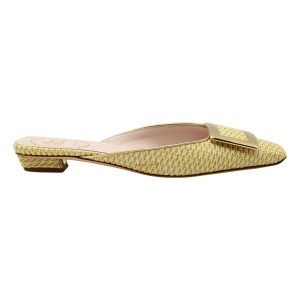 Roger Vivier Belle Vivier Gold Schnalle Maultiere in gelbem Tweed 7703703388220